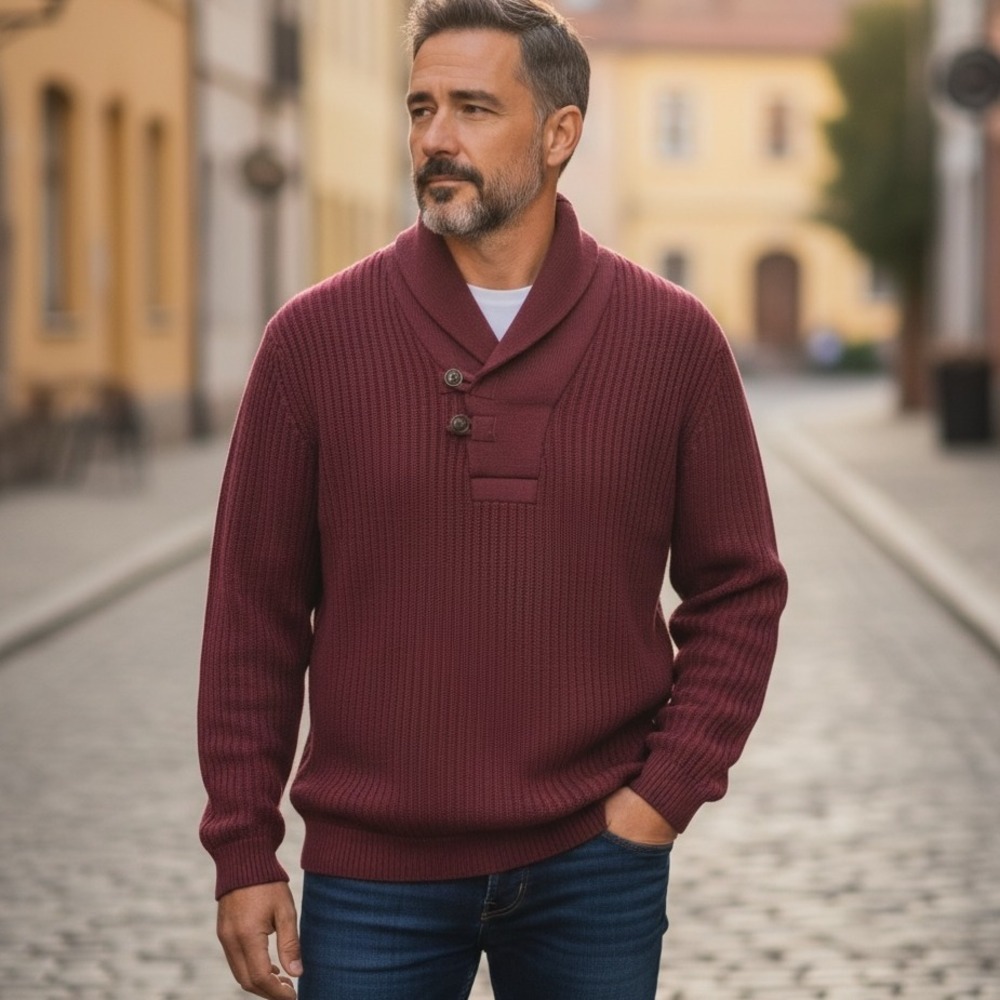 Duluth Trading Co Brigadier Shawl Collar Ribbed Sweater 3XL Burgundy Classic‎